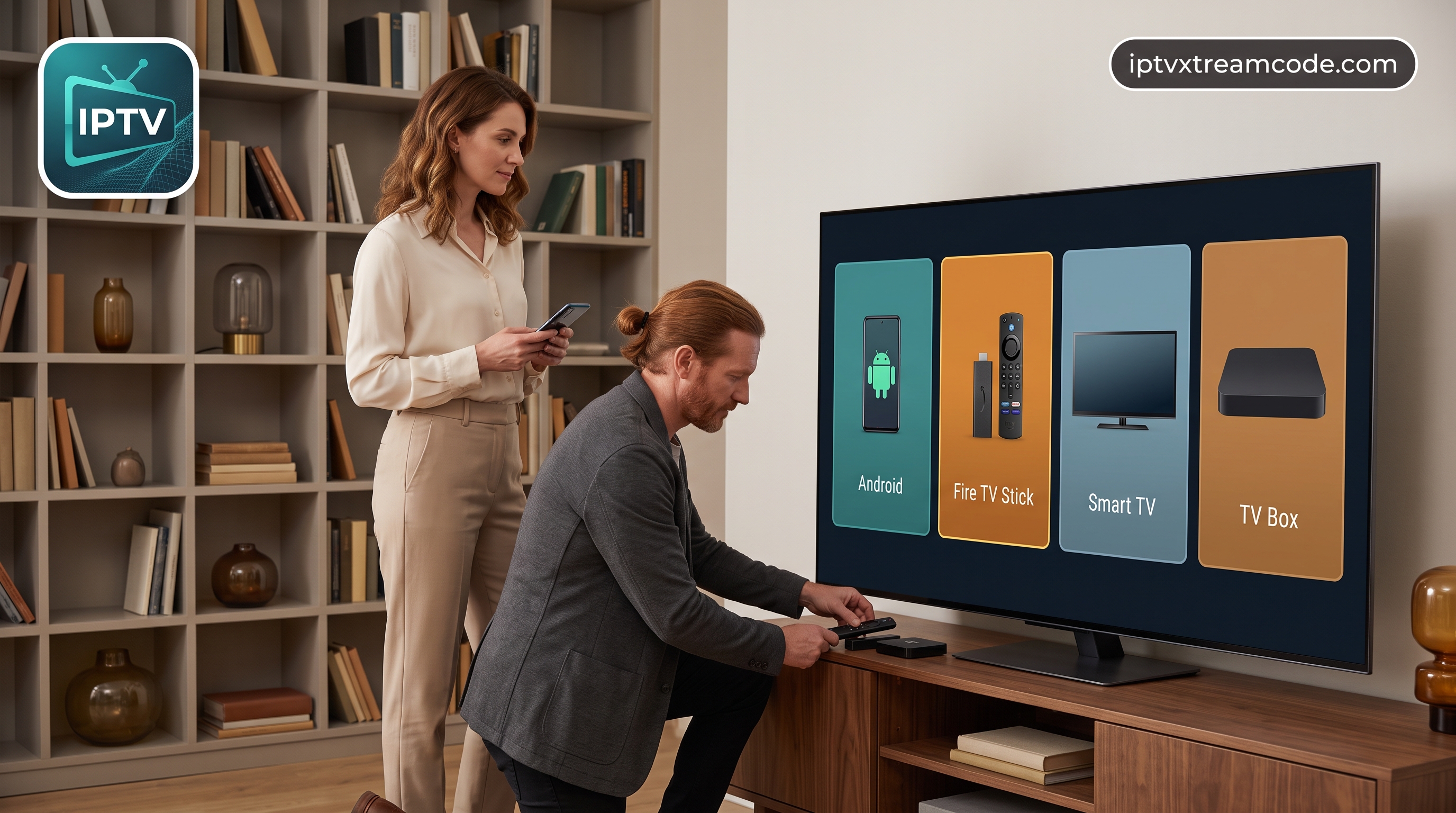 Compatibilité de avec Android Fire TV Stick et Smart TV 2026 compatible Smart TV Android Apple TV Abonnement 12 mois