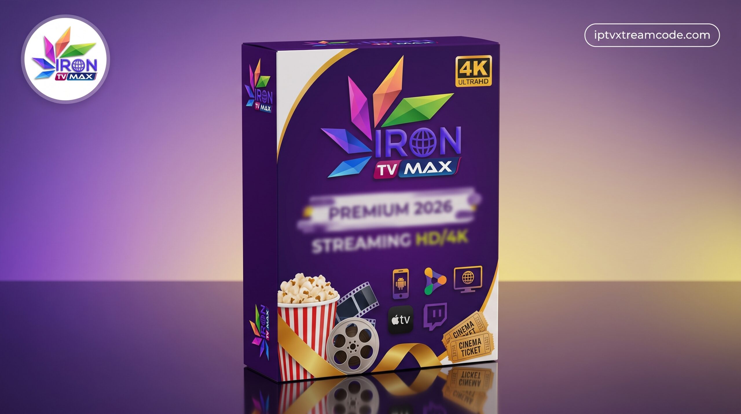 Image produit premium - Iron TV Max IPTV 12 mois — Compatible Android, Smart TV, Apple TV; expérience TV & VOD 2026