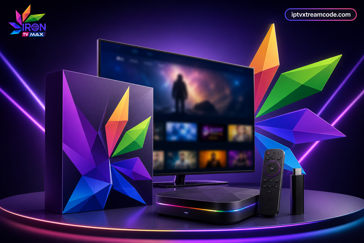 Image produit premium - Iron TV Max IPTV 12 mois — Compatible Android, Smart TV, Apple TV; expérience TV & VOD 2026